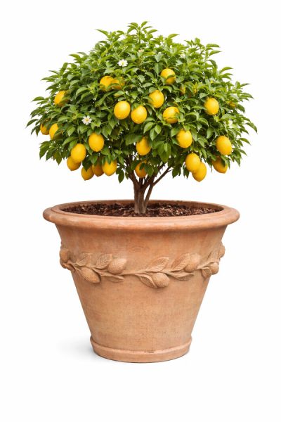 Pot de fleurs en terre cuite d’Impruneta avec décor citron